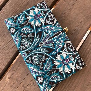 Banana Republic turquoise blue floral silk clutch